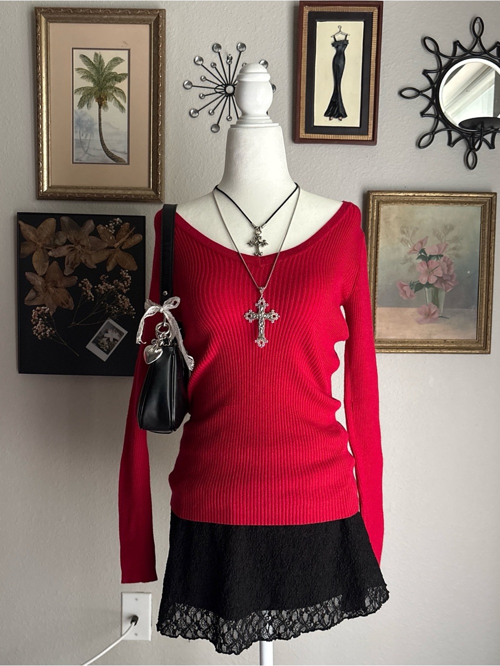 Red Ribbed V-Neck Sweater - Women